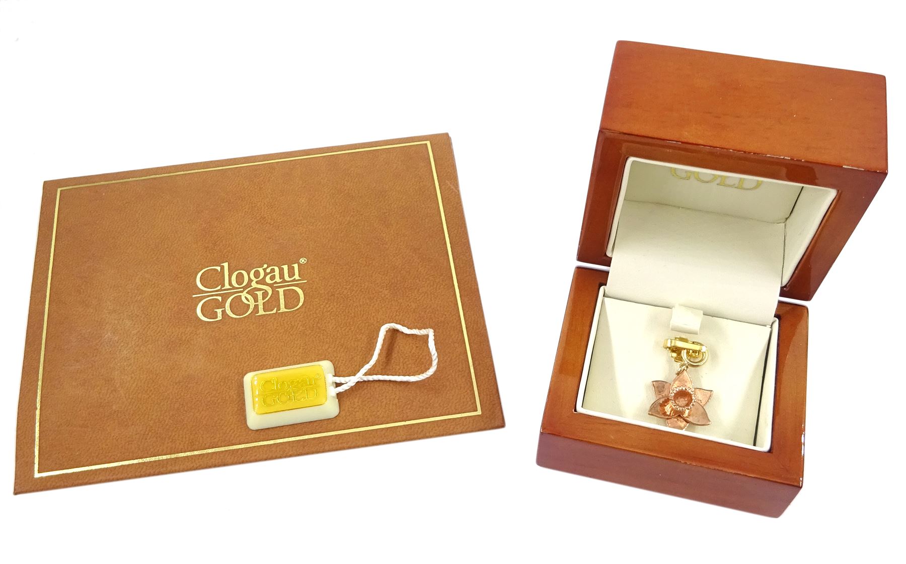 Clogau 9ct rose gold daffodil pendant / charm, with yellow gold clasp, hallmarked