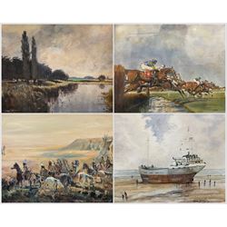 Collection of James Lishman (British 1931-2024) oils and watercolours in two boxes, with various landscape and maritime themes (approx. 42)