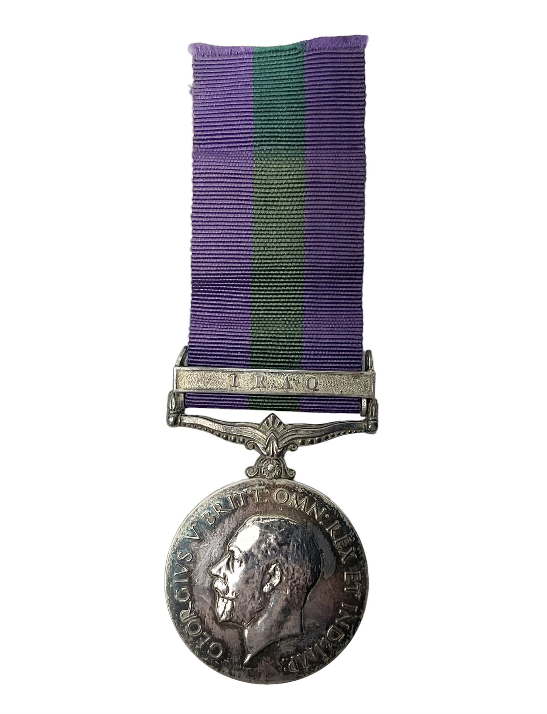 George V General Service Medal with Iraq clasp awarded to 59553 Pte. S. Appleton E. York. R.; with ribbon