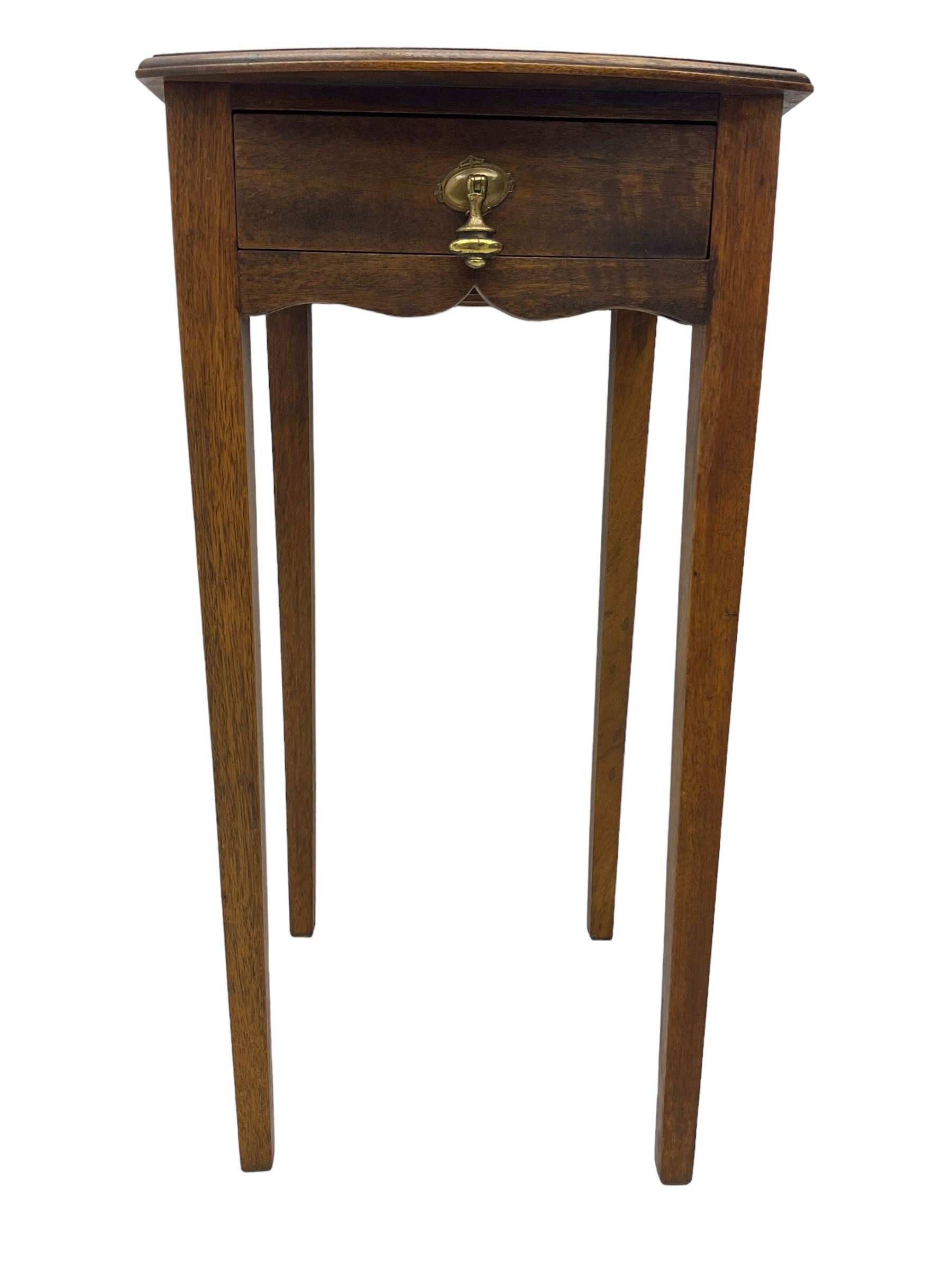 20th century mahogany lamp table, moulded top over single drawer, on square tapering supports