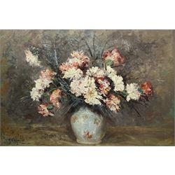 Italian School (Early 20th Century): Still Life of Roses in a Blue Vase, oil on canvas ind...