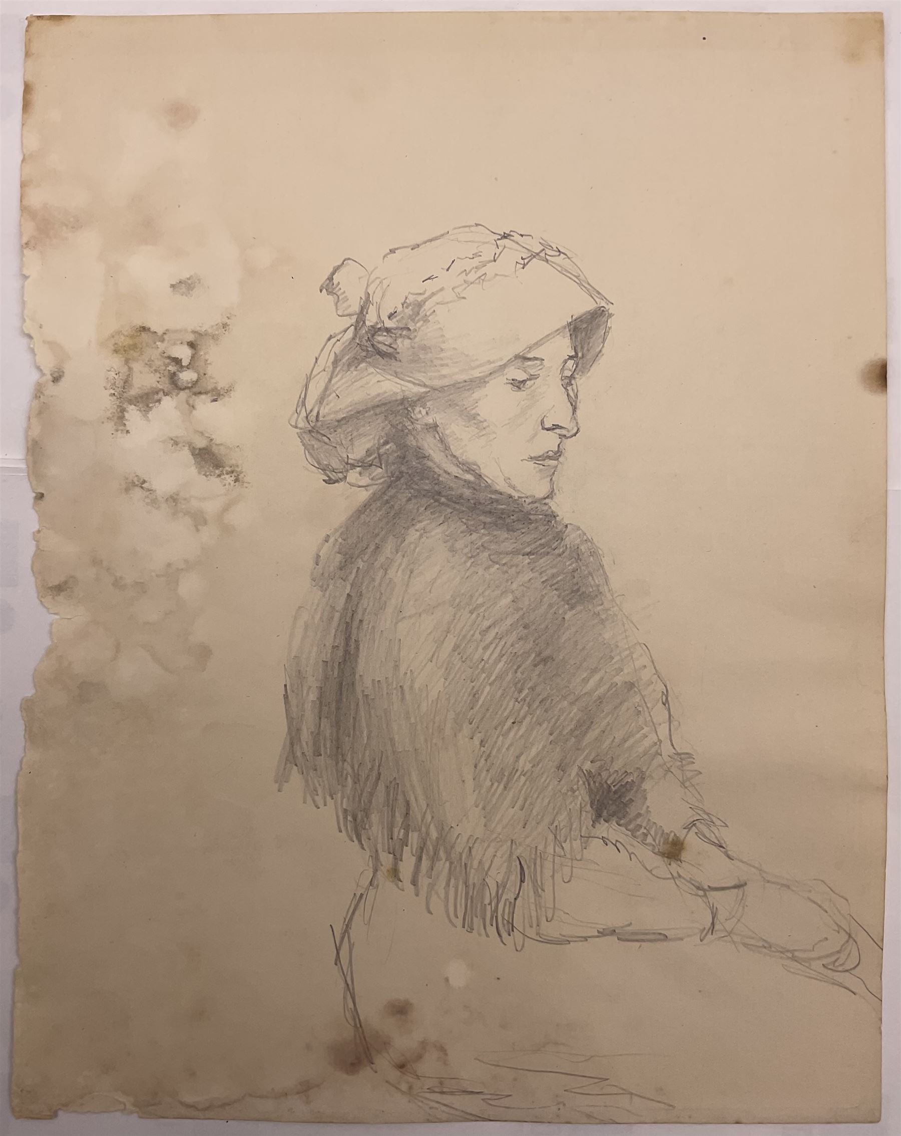 Attrib. Harold Knight (Staithes Group 1874-1961): 'Maggie Ward Verrill' 'Mrs Hannah Ward' et al., six pencil sketches unsigned some titled 26cm x 20cm (6) (unframed) 
Provenance: Hannah Ward was the vendor's great great grandmother and Margaret Verrill, Hannah's daughter. The Ward/Verrill families who lived in Gun Gutter and Church Street Staithes, had connections with Harold Knight. Hannah who owned three or four cobles and several properties in Staithes probably features in several of Knight's paintings.