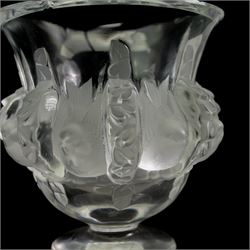 Lalique crystal Dampierre bird vase of campagna form on raised circular base, H12cm, together with a Lalique crystal Tokyo candle holder, H8cm both signed Lalique, France (2)