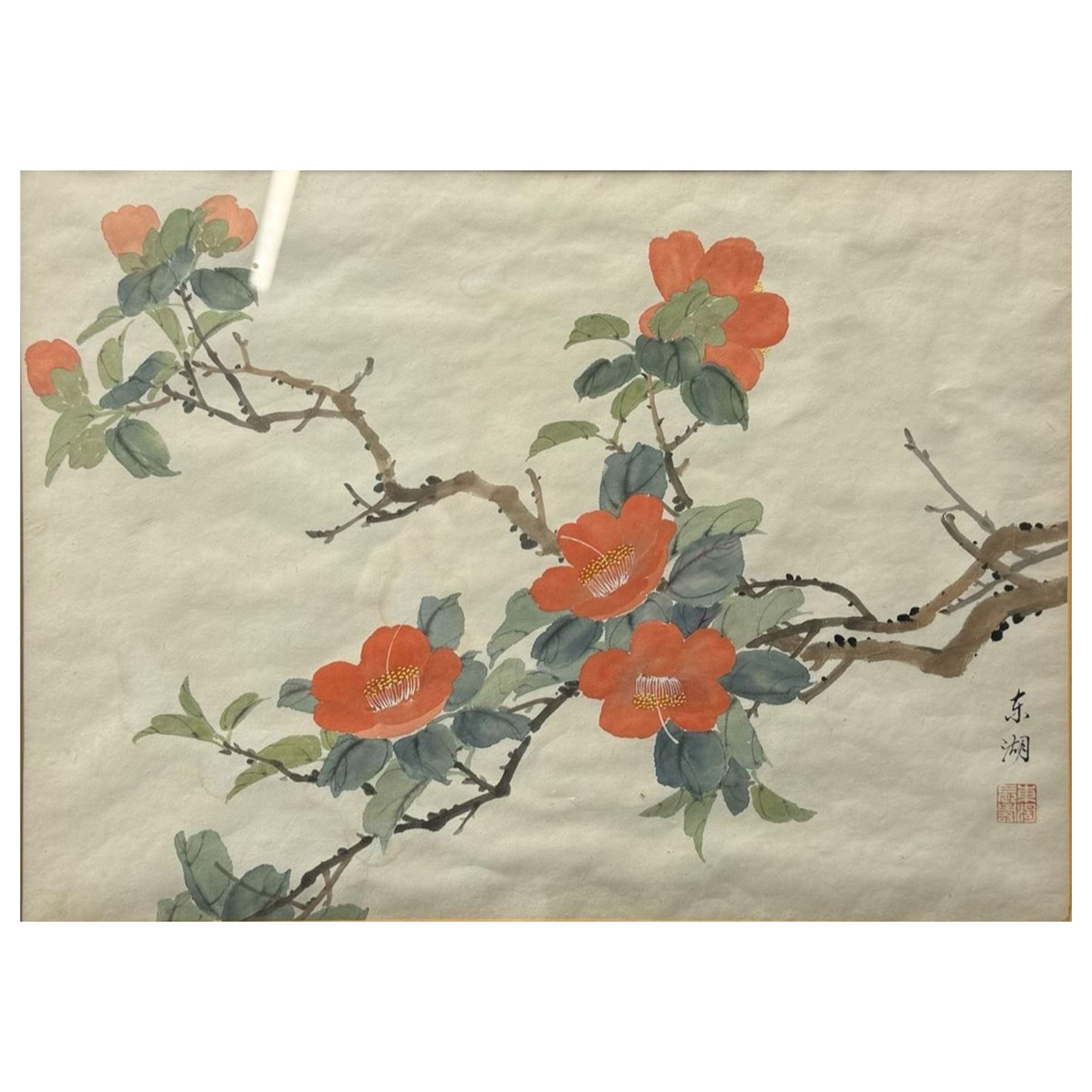 Chinese watercolour of a flowering prunus signed and with seal mark 26cm x 36cm