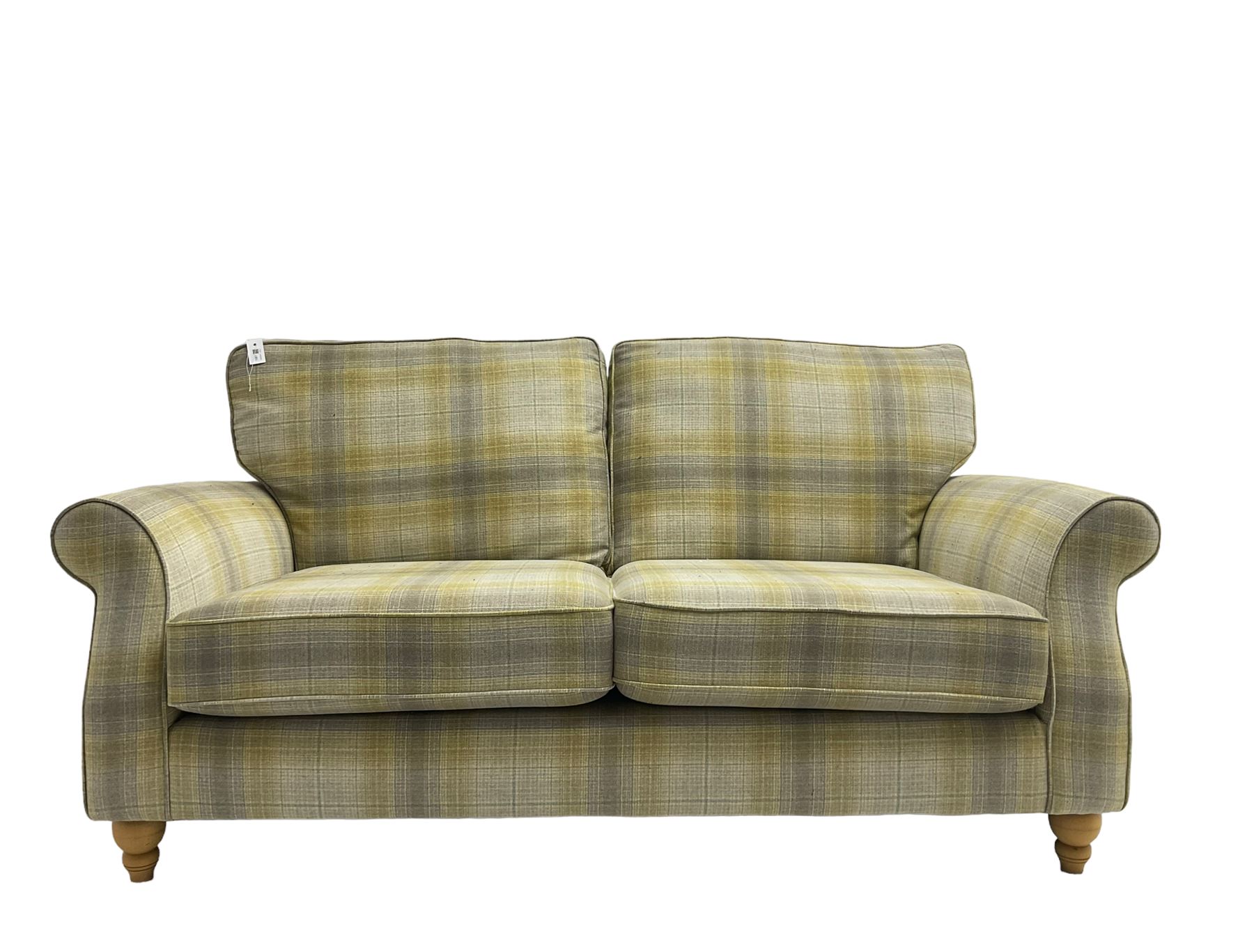 NEXT Home - traditional shaped two seat sofa upholstered in lime and grey tartan fabric