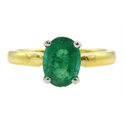 18ct gold single stone oval cut emerald ring, hallmarked, emerald approx 1.00 carat