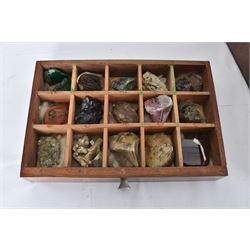 Specimen rock and mineral collector's chest, four draws containing an extensive collection of specimens, including malachite, azurite, kidney ore, whitby jet, blue john, dinarzarite etc, chest H29cm