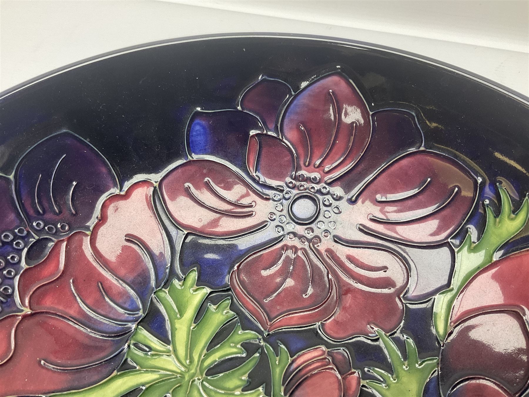 Moorcroft Anemone pattern fruit bowl, with painted and impressed marks beneath, D26cm