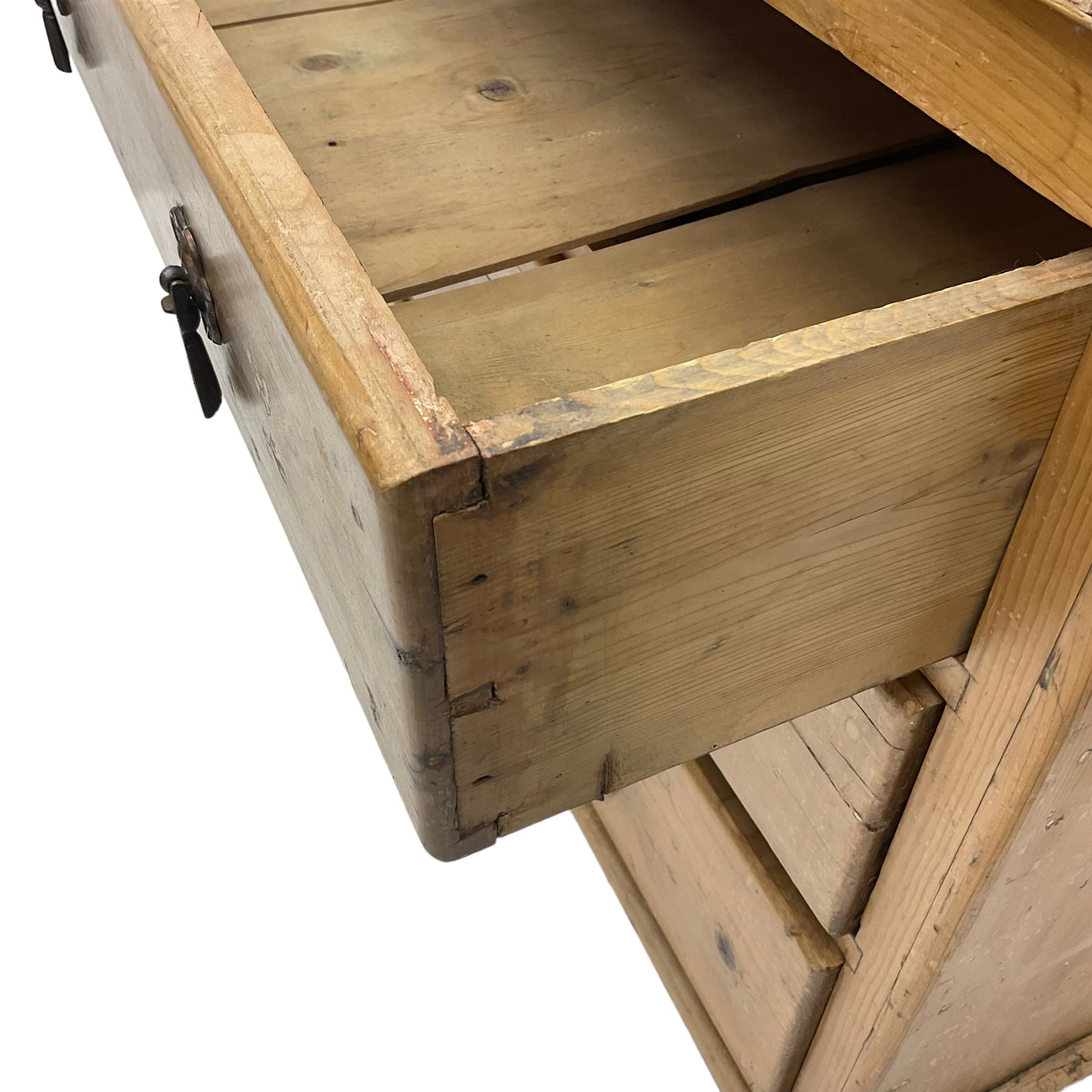 Victorian stripped pine chest, fitted with three drawers and raised on turned feet