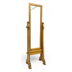 Contemporary light oak cheval dressing mirror, rectangular frame enclosing plain mirror pl...