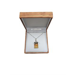 Silver tri-coloured Baltic amber pendant necklace, boxed 