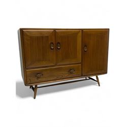 Lucian Ercolani for Ercol - 1960s elm sideboard, fitted with double cupboard, single cupbo...