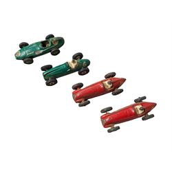 Four Dinky race cars, to include Cooper Bristol, two Alfa Romeos and a Vanwall