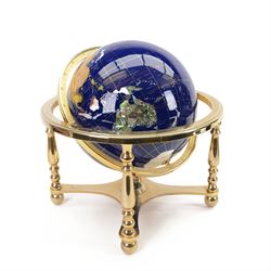 20th century semi precious stone set globe, H48cm