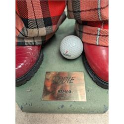 Hobo Designs limited edition 'Eddie' large clown figure, dressed in golfing attire with club and golf bag no. 92/500, H68cm