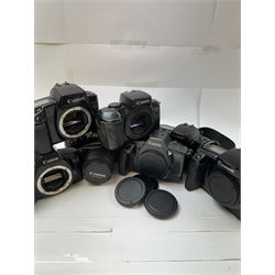 Seven Canon EOS camera bodies, to include EOS 5 serial no. 1172787, EOS 10 serial no. 1296930, EOS 30 serial no. (21)59004297 with a Canon EF 28-90mm 1:4-5.6 USM zoom lens, EOS 100 serial no. 75077188, EOS 600 serial no. 2641560, EOS 700 serial no. 1564248, EOS 850 serial no. 1164534