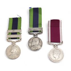 Edward VII India General Service medal with North West Frontier 1908 clasp to 4420 Sepoy Damodah 21st Punjabis,  George V IGS with Waziristan 1919-21 and Afghanistan N.W.F. clasps to Havr Pithu Ram 1/69 Punjabis and another, George VI to F-1477 Swpr Imam Din 13 F F Rifles (3)