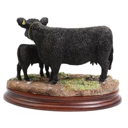 Border Fine Arts 'Black Galloway Cow and Calf' by Kirsty Armstrong, limited edition 178/500 on wood base, boxed and with certificate