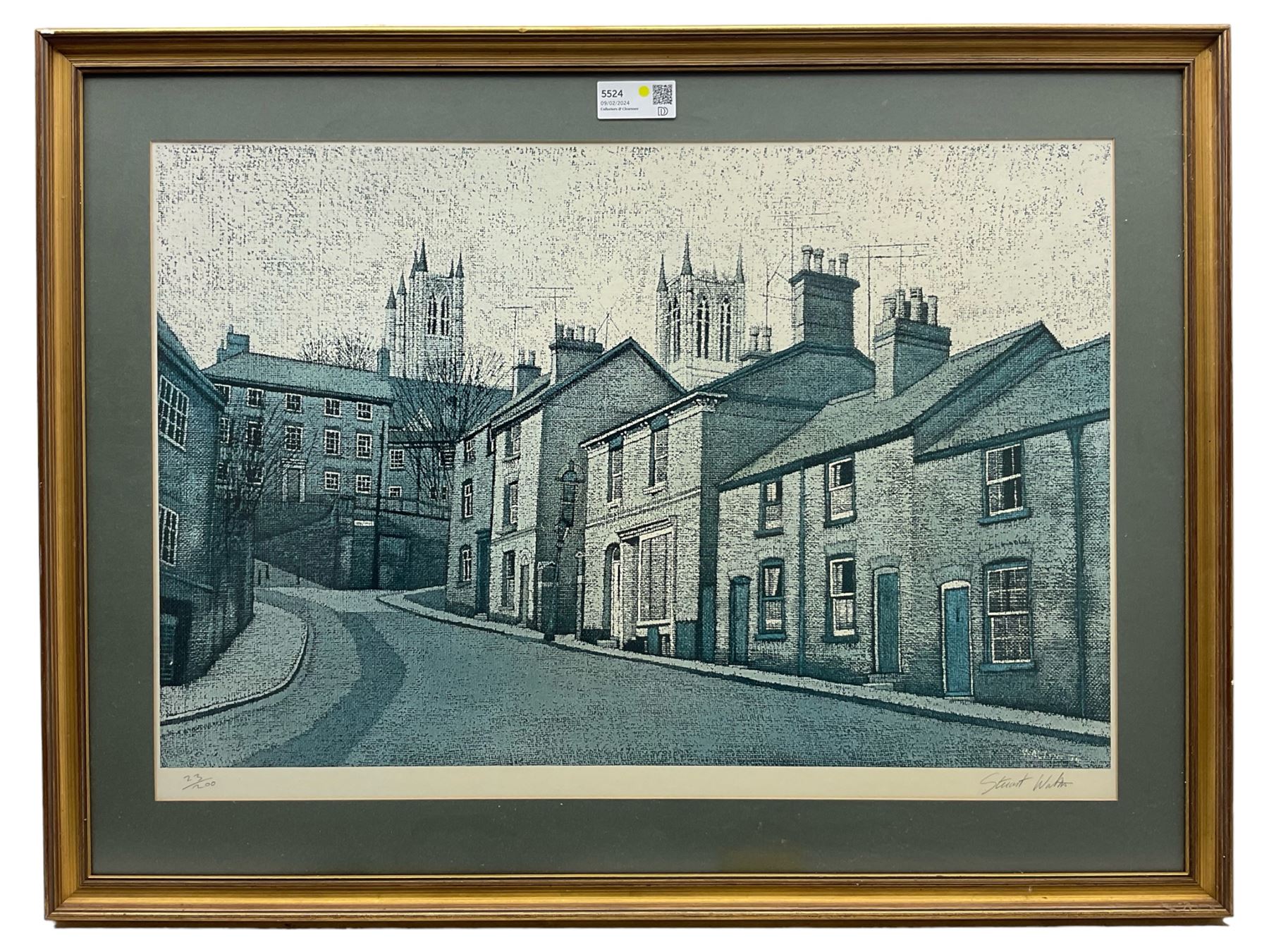 Stuart Walton (Northern British 1933-): 'Cathedral from Steep Hill, Lincoln', limited edition print signed and numbered 54cm x 78cm