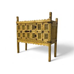 Late 19th century Indian teak damchiya chest, panelled front enclosed by single door, with...