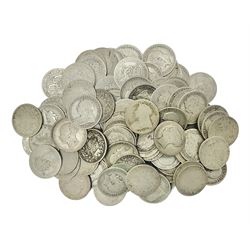 Approximately 523 grams of Great British pre 1920 silver one shilling coins, including Queen Victoria 1856, 1883, 1898 etc