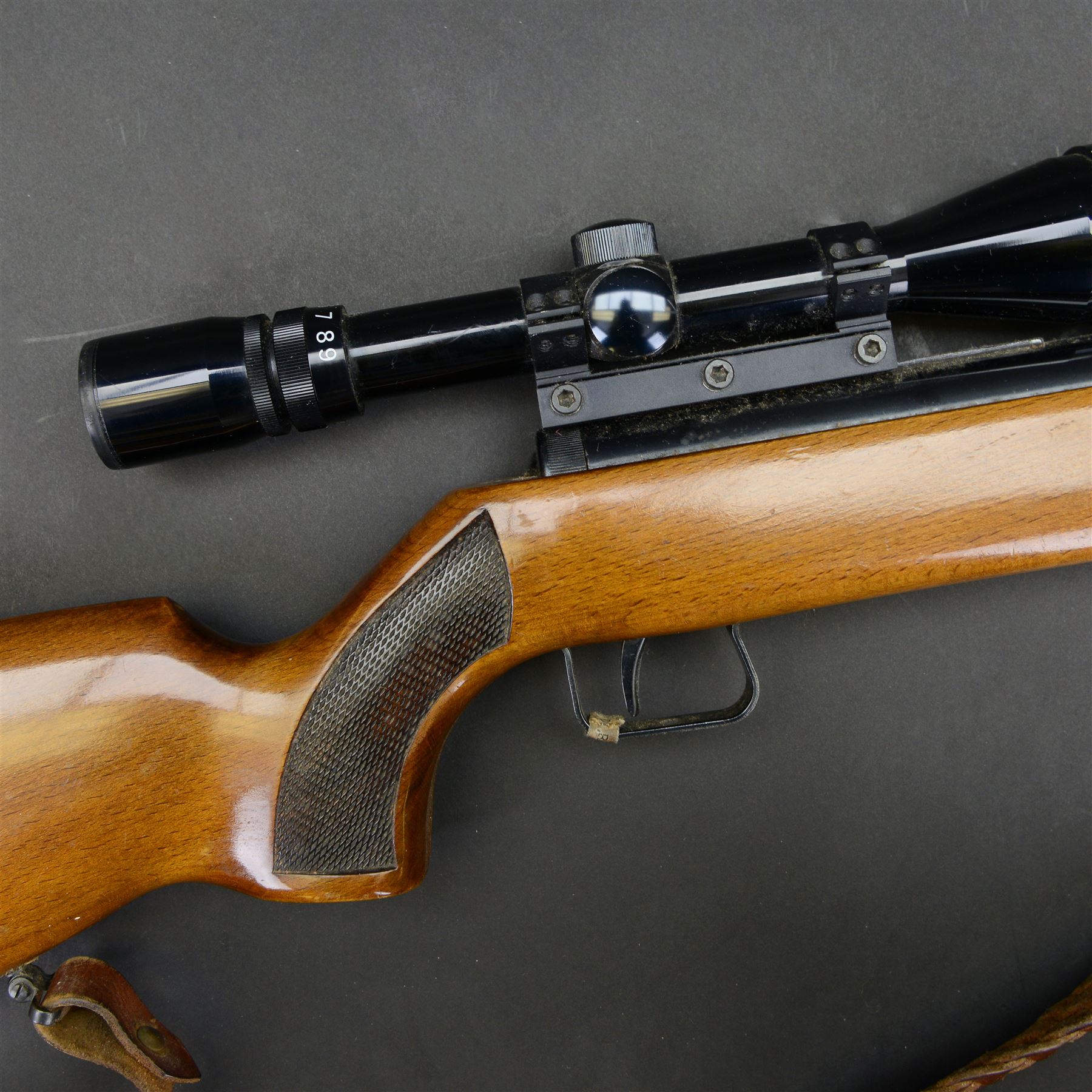 German Air Rifle, the 50cm barrel marked Cal 5.5/22, made in Germany, with Nikko Stirling Silver Crown 3.9x40 scope, overall L114, in a Logun rifle bag 