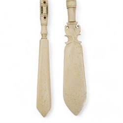 Two Victorian bone combination Stanhope letter openers, L24cm max (2)