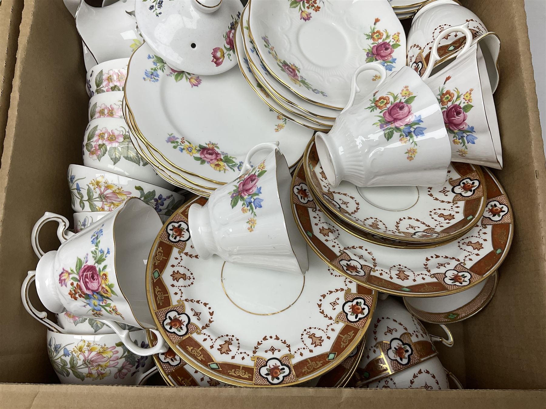 Royal Doulton Minerva pattern tea wares, together with Paragon, Queen Anne, Duchess, etc tea wares, in three boxes