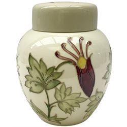Moorcroft limited edition ginger jar, decorated in the Columbine pattern upon a cream ground, with impressed, painted and impressed marks beneath, detailed No 25/200 and dated 1984, H20.5cm, in maker's box. 