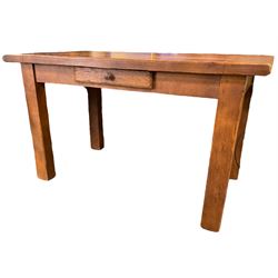 Antix Furniture - oak dining table, rectangular plank top with single drawer to the longer side, on square supports 