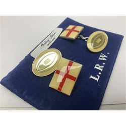 Pair of silver enamel England rugby cufflinks, hallmarked 