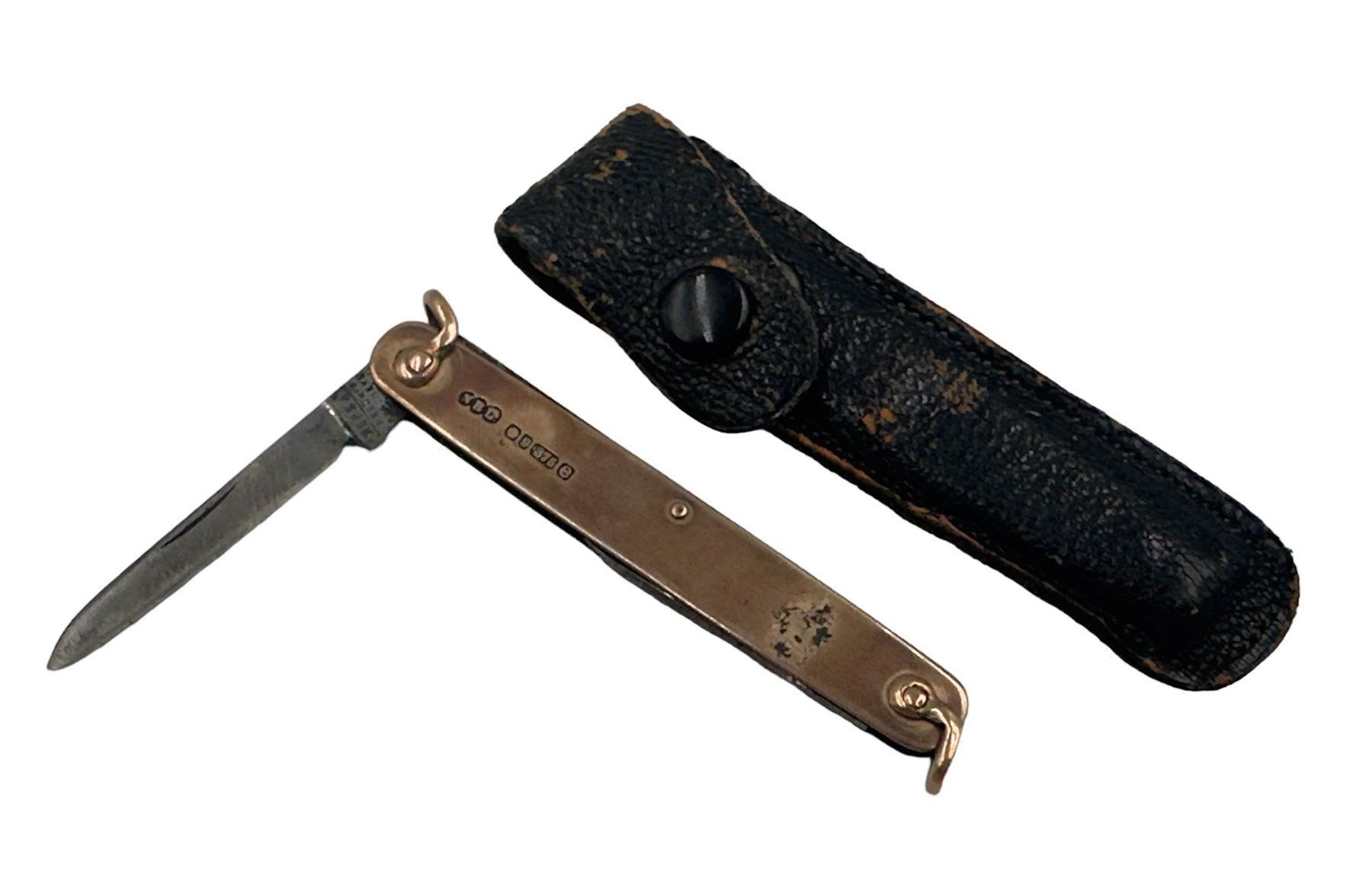 9ct gold mounted penknife, with two blades, Sheffield 1922, 7cm long