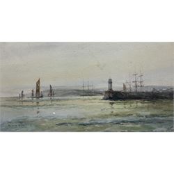 John Hamilton Glass (Scottish 1820-1885): Dutch Fishermen on the Shore, watercolour signed 24cm x 34cm; R Bayles (British 20th century): 'Morning Mists', watercolour signed titled and dated 1947, 14cm x 26cm (2)