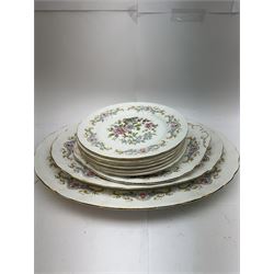 Royal Staffordshire Mandarin pattern tea and dinner wares, including six dinner plates, six side plates, serven twin handled bowls, covered dish etc 