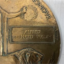 WWI bronze death plaque for Alfred Bernard Walsh