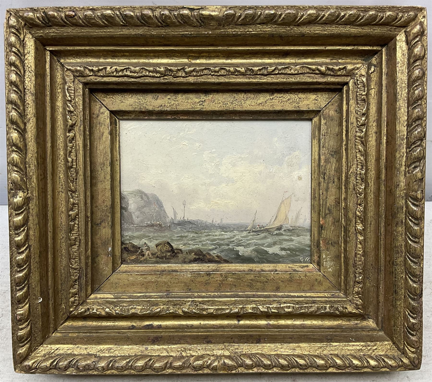 George Weatherill (British 1810-1890): Choppy Seas off the Yorkshire Coast, oil on board signed with initials 11cm x 15cm