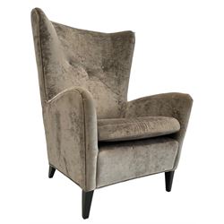 2 x Wing back armchair upholstered in silver crushed velvet fabric