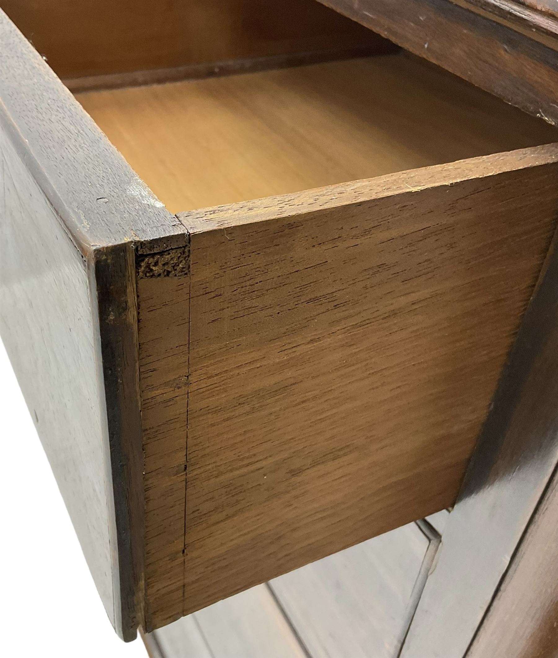 Late Victorian scumbled walnut chest, rectangular top with rounded front corners, fitted with two short and three long drawers