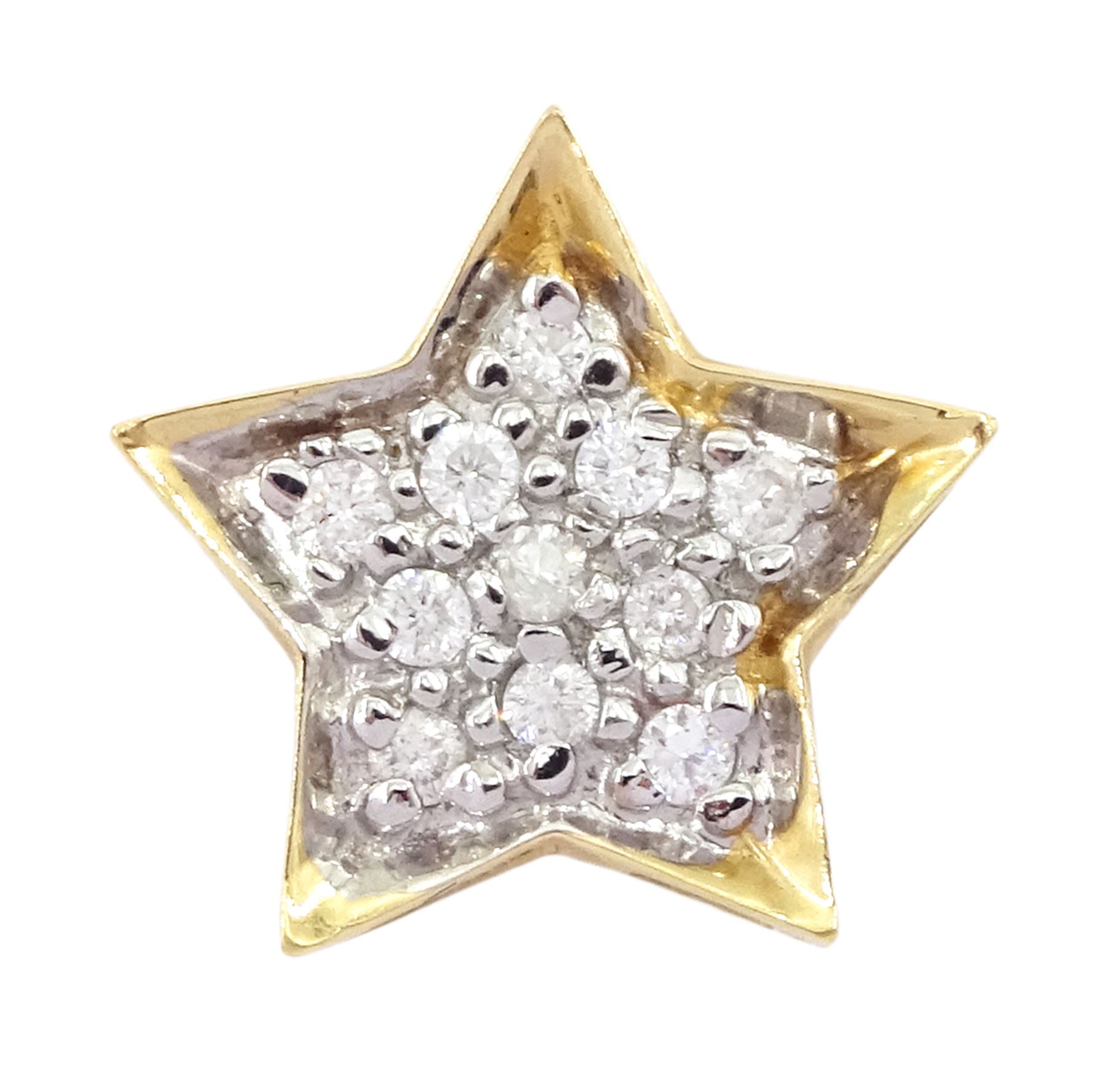 14ct gold pave set diamond star pendant, stamped