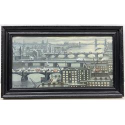 Steven Scholes (Northern British 1952-): 'Tower Bridge - London 1958', oil on canvas signed, titled verso 19cm x 37cm