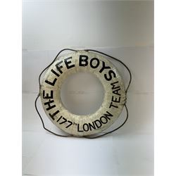 Early 20th century lifebuoy, painted in black lettering 'The Life Boys 177th London Team' upon a white ground, D53cm