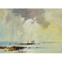  Robert Leslie Howey (British 1900-1981): 'On the Beach Seaton Carew', watercolour heightened in white signed, titled verso 12cm x 16.5cm  DDS - Artist's resale rights may apply to this lot    