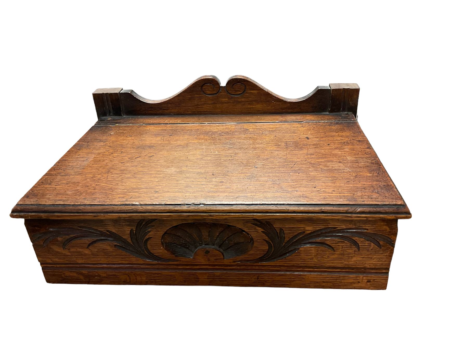 Oak writing box, together with another oak box, canteen of cutlery and other collectables 