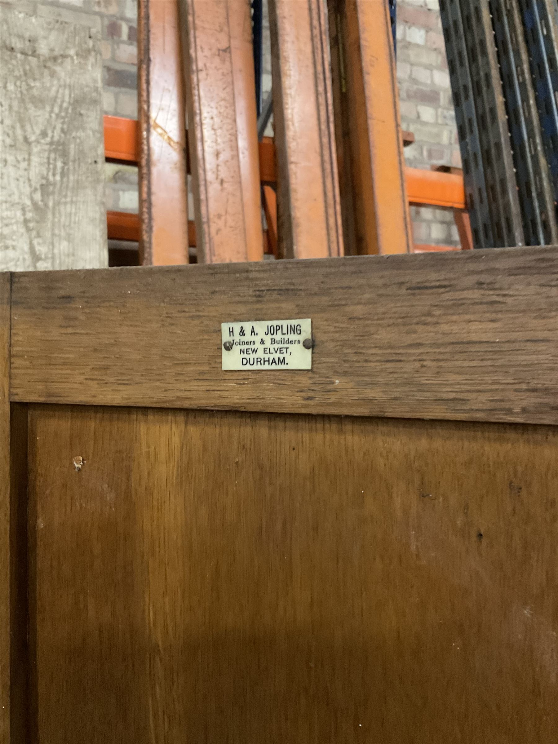 Early 20th century oak cupboard, enclosed by two panelled doors, the interior fitted with shelves and single drawer, on skirted base - THIS LOT IS TO BE COLLECTED BY APPOINTMENT FROM THE OLD BUFFER DEPOT, MELBOURNE PLACE, SOWERBY, THIRSK, YO7 1QY