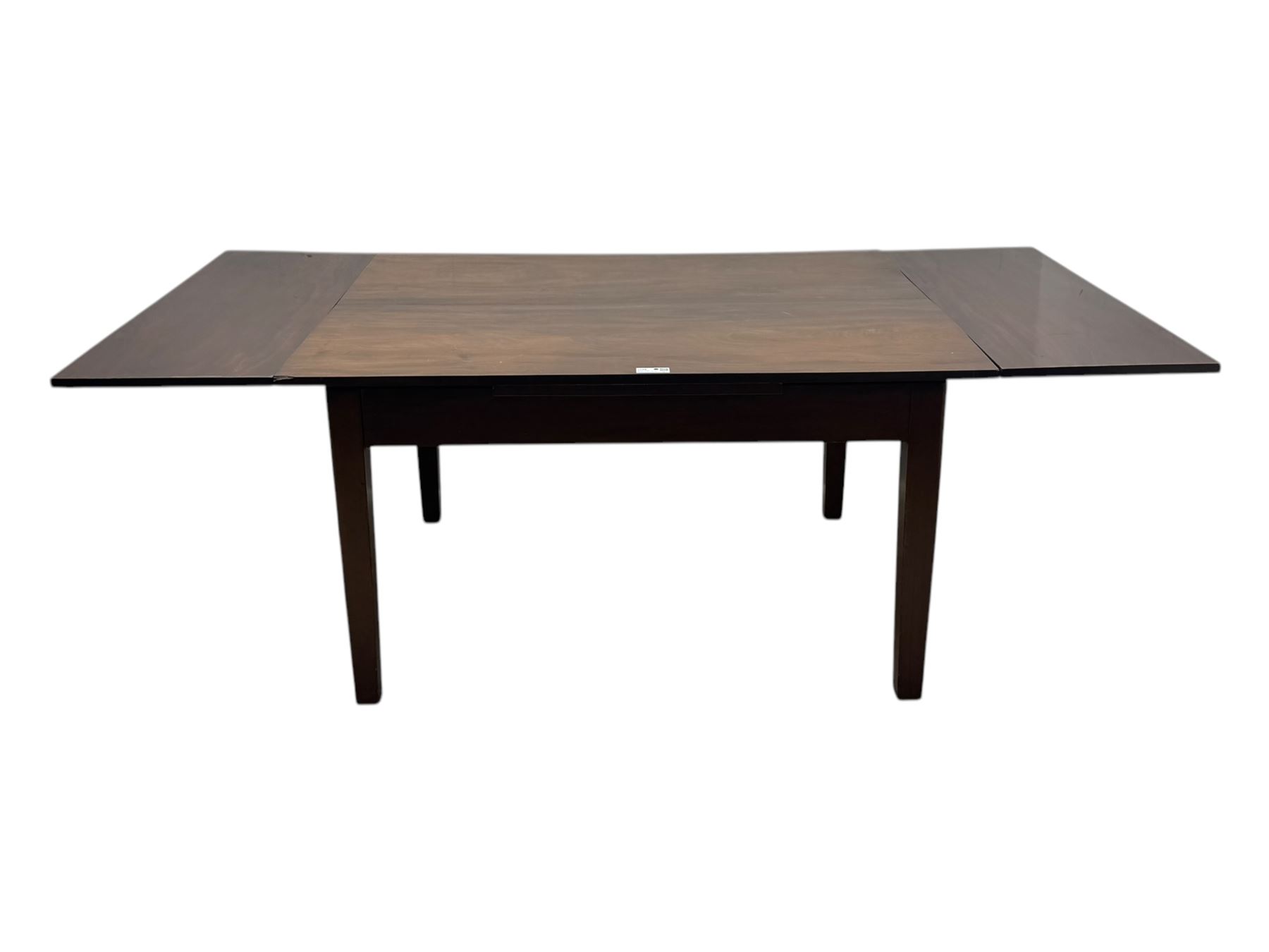 Mid-20th century mahogany dining table, draw-leaf extending action, on square tapering supports