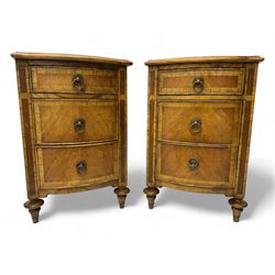 Frank Hudson - pair of mid-20th century Mindi ash and burr walnut bedside chests, bow-fron...