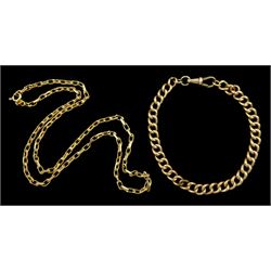 Gold cable link necklace and a gold curb link bracelet, both 9ct