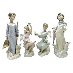 Lladro Season Angels set, comprising Spring Angel no 6146, Fall Angel no 6147, Summer Angel no 6148 and Winter Angel no 6149, all with original boxes, largest example 29cm
