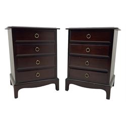 Stag Minstrel - pair of mahogany four drawer pedestal bedside lamp chests, on bracket feet