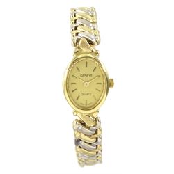 Genève ladies 14ct gold quartz wristwatch, on integral 14ct gold white and yellow gold bra...